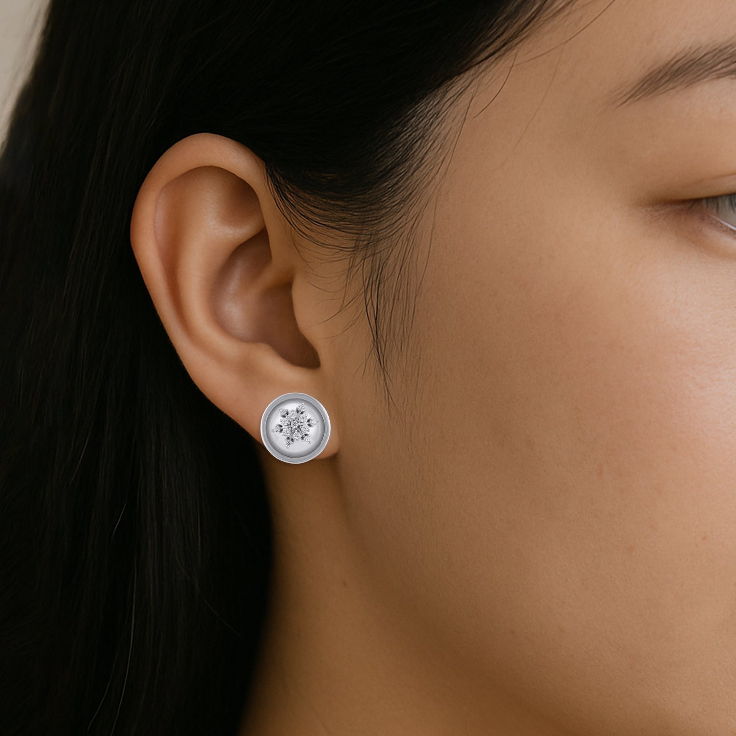 925 Sterling Silver Snowflake Earrings  White Pearl Enamel Dome Earrings for Women