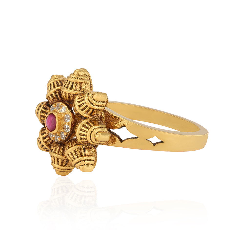 925 Sterling Silver Stelliform Shaped Kemp Gold plated Ring For Women