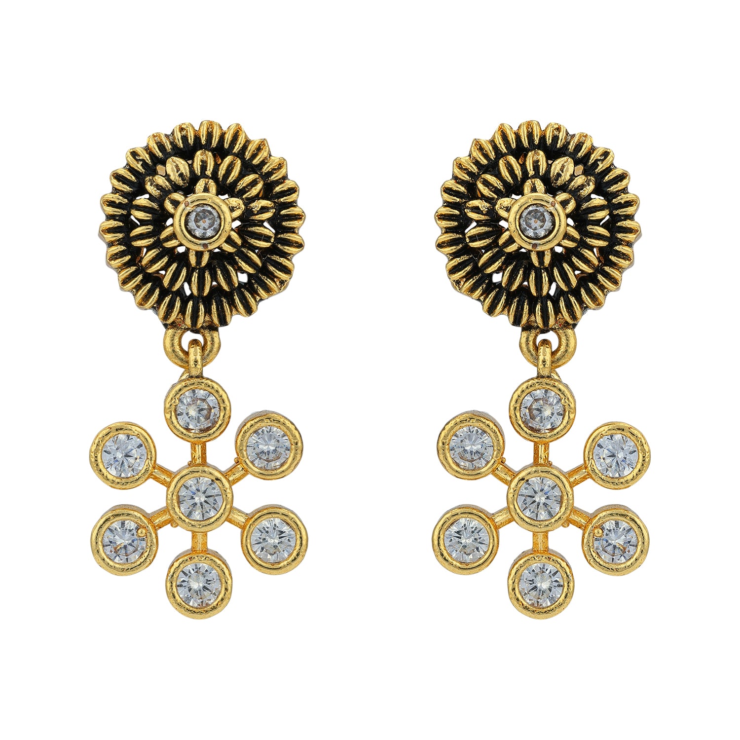 925 Sterling Silver Sunflower Studded Star Drop Earrings for women