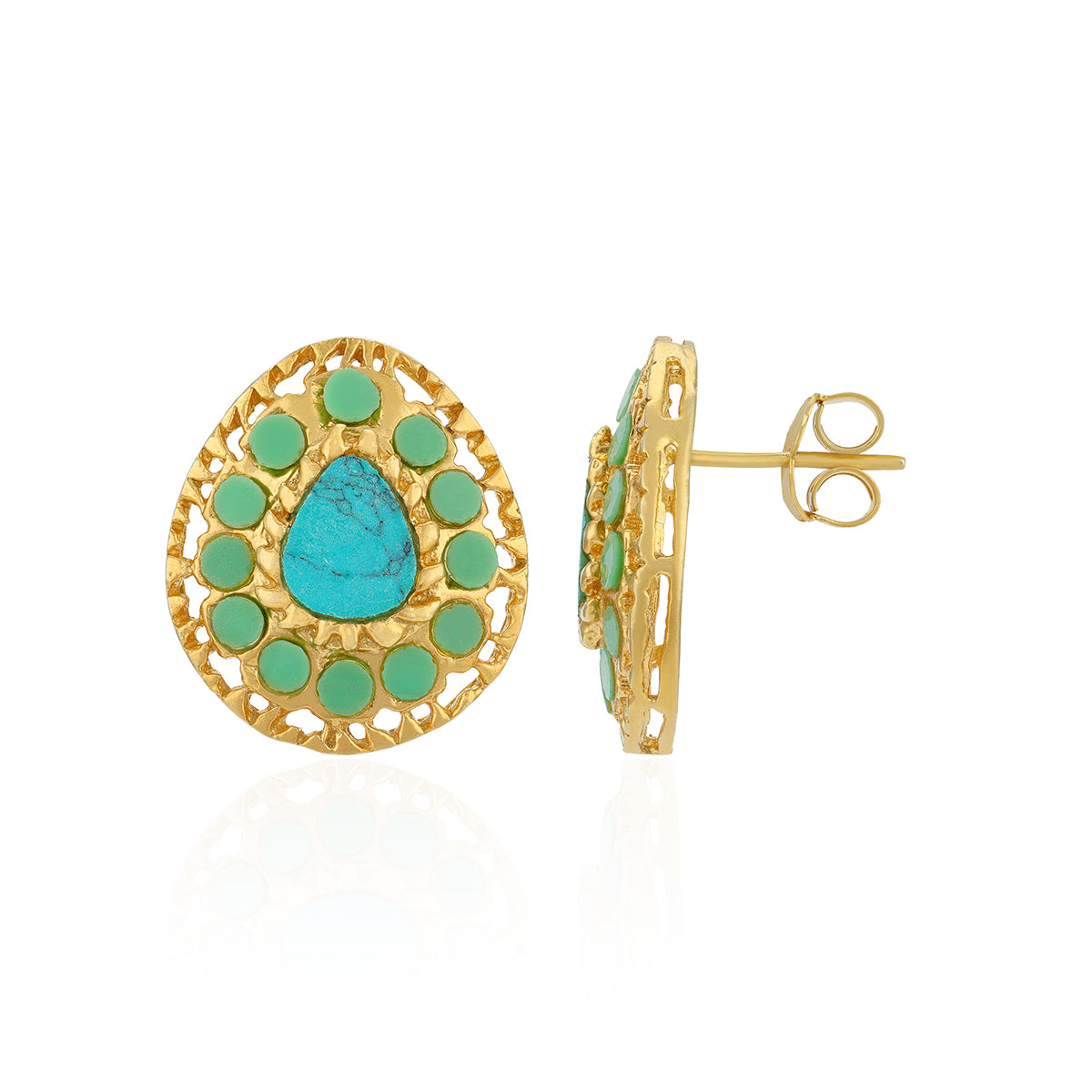 925Sterling Silver Timeless Pear Turquoise Cluster Earrings for Women