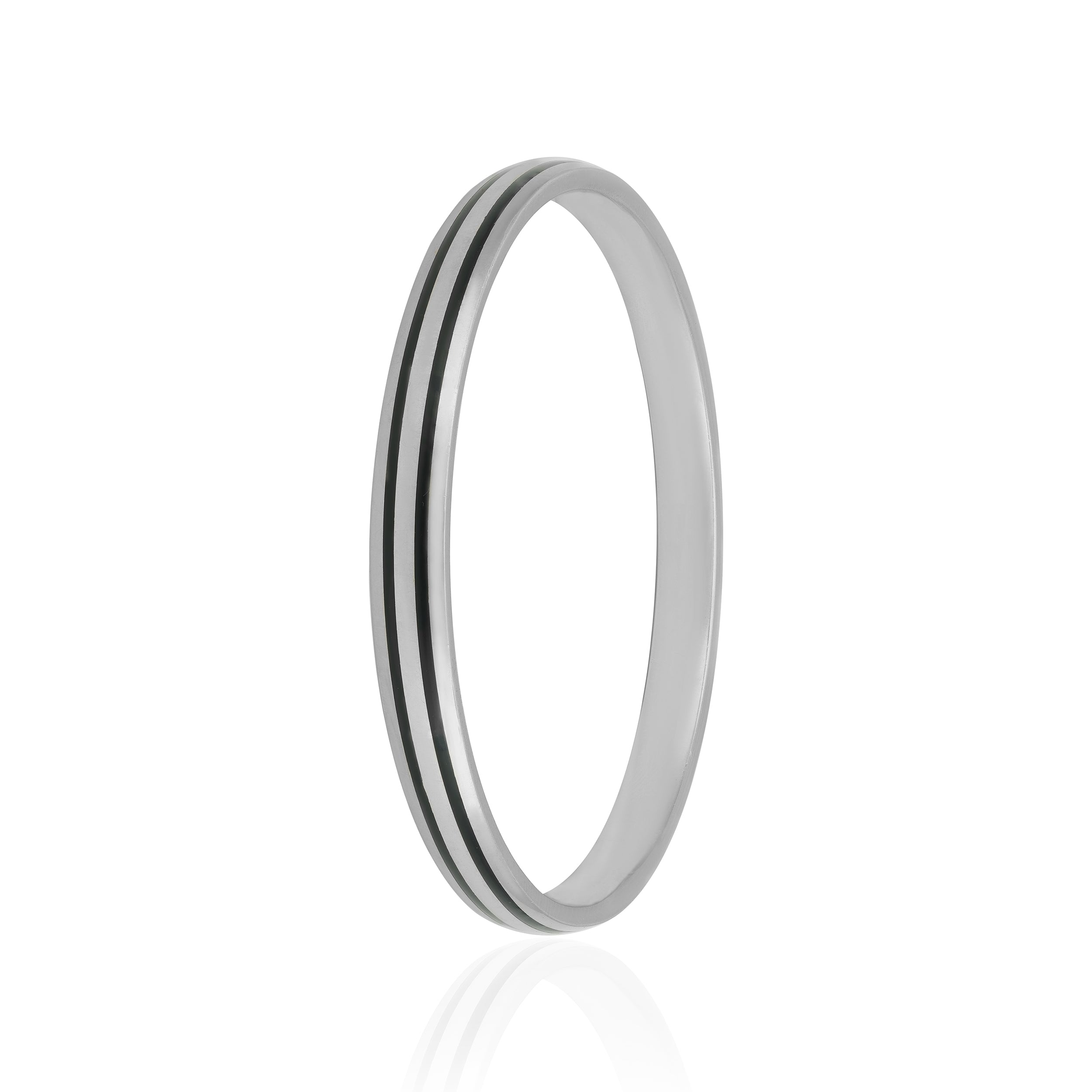 925 Sterling Silver Twin Drive Black Stripe Rhodium Plated Kada for Men