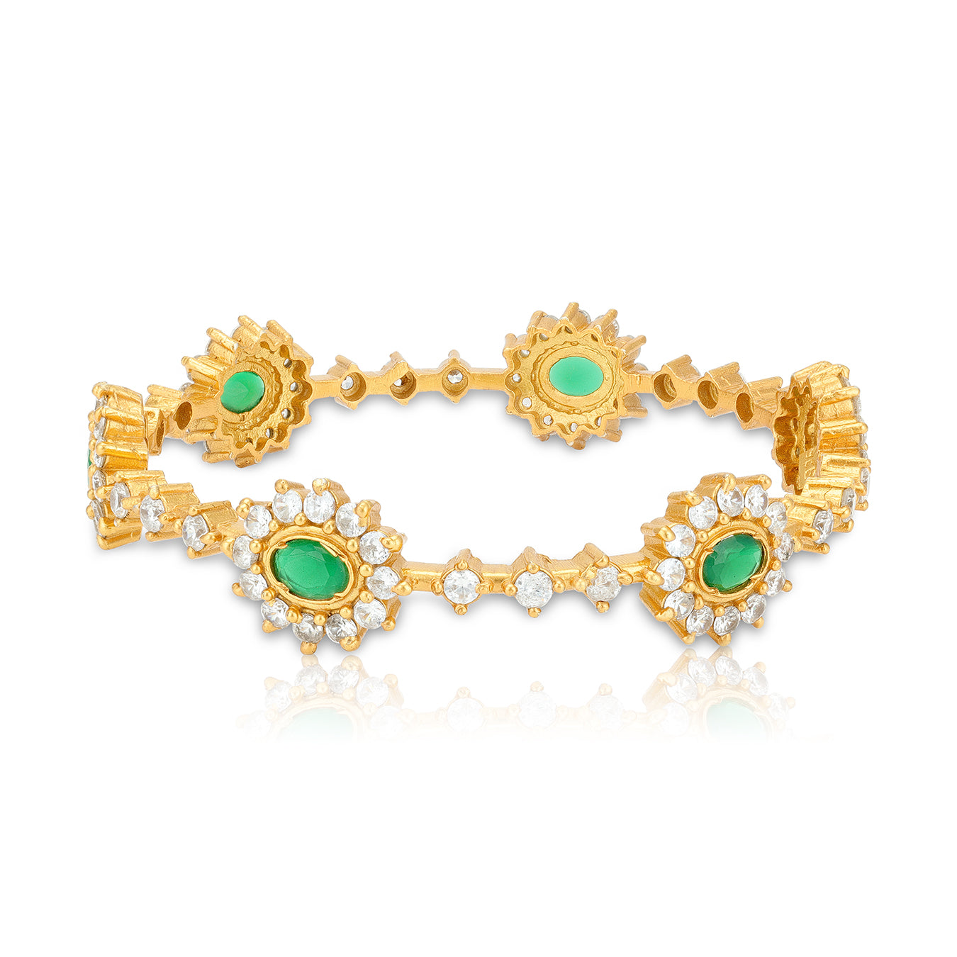 925 Sterling Silver Vintage Cluster Link Emerald Center Bangles For Women