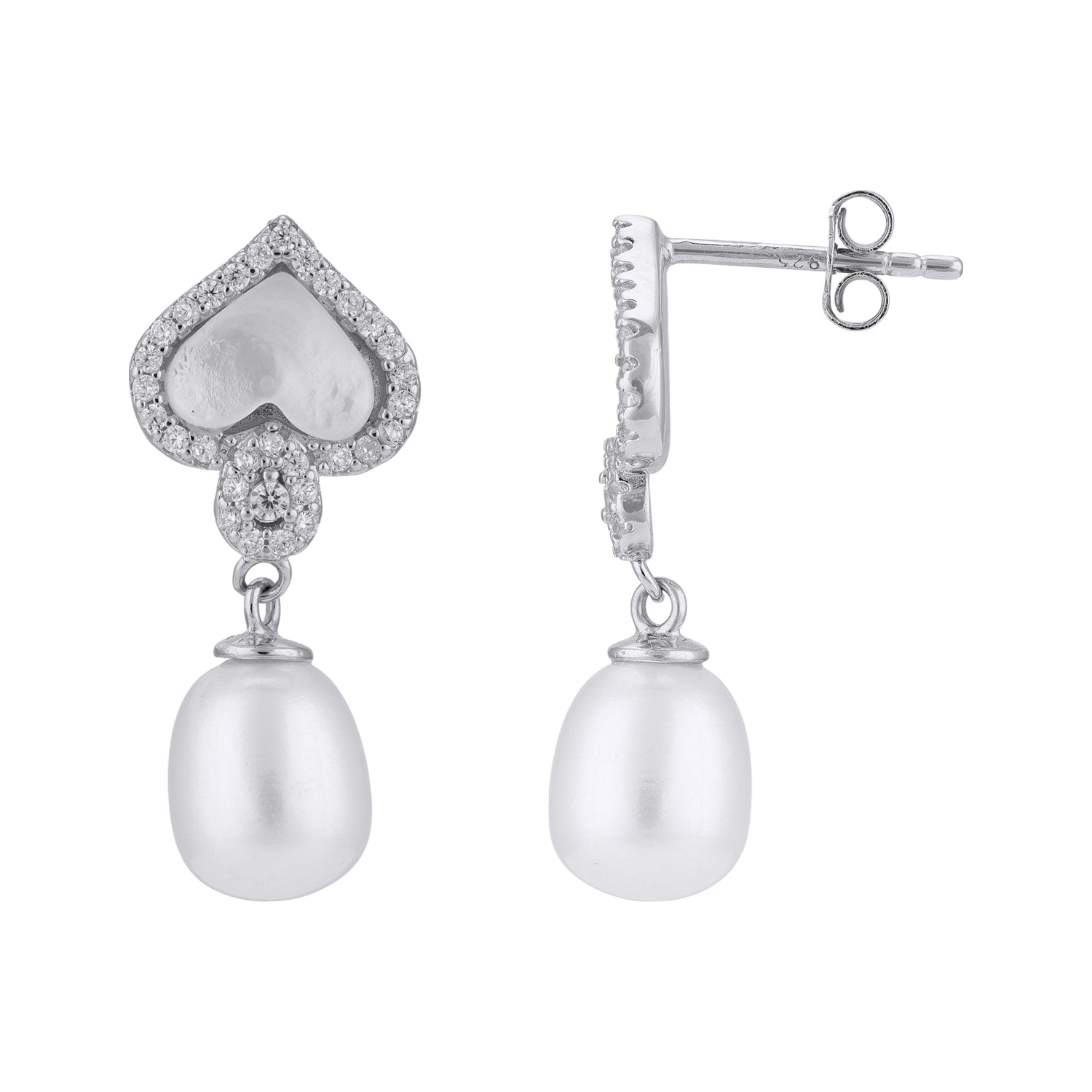 925 Sterling Silver White Mother-of-Pearl Heart Pearl Drop Earrings for Women