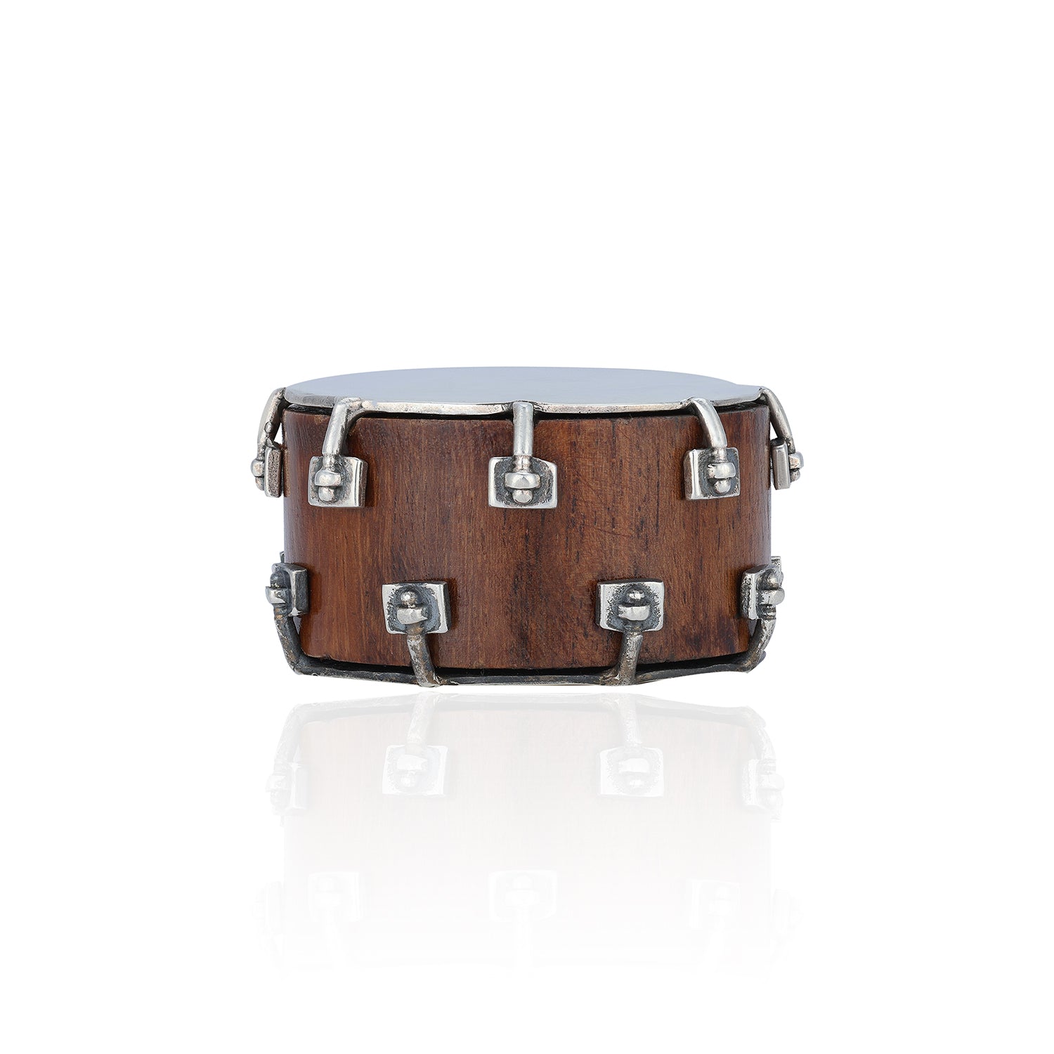 925 Vintage Wooden Tunable Tambourine Sterling SilverMiniature
