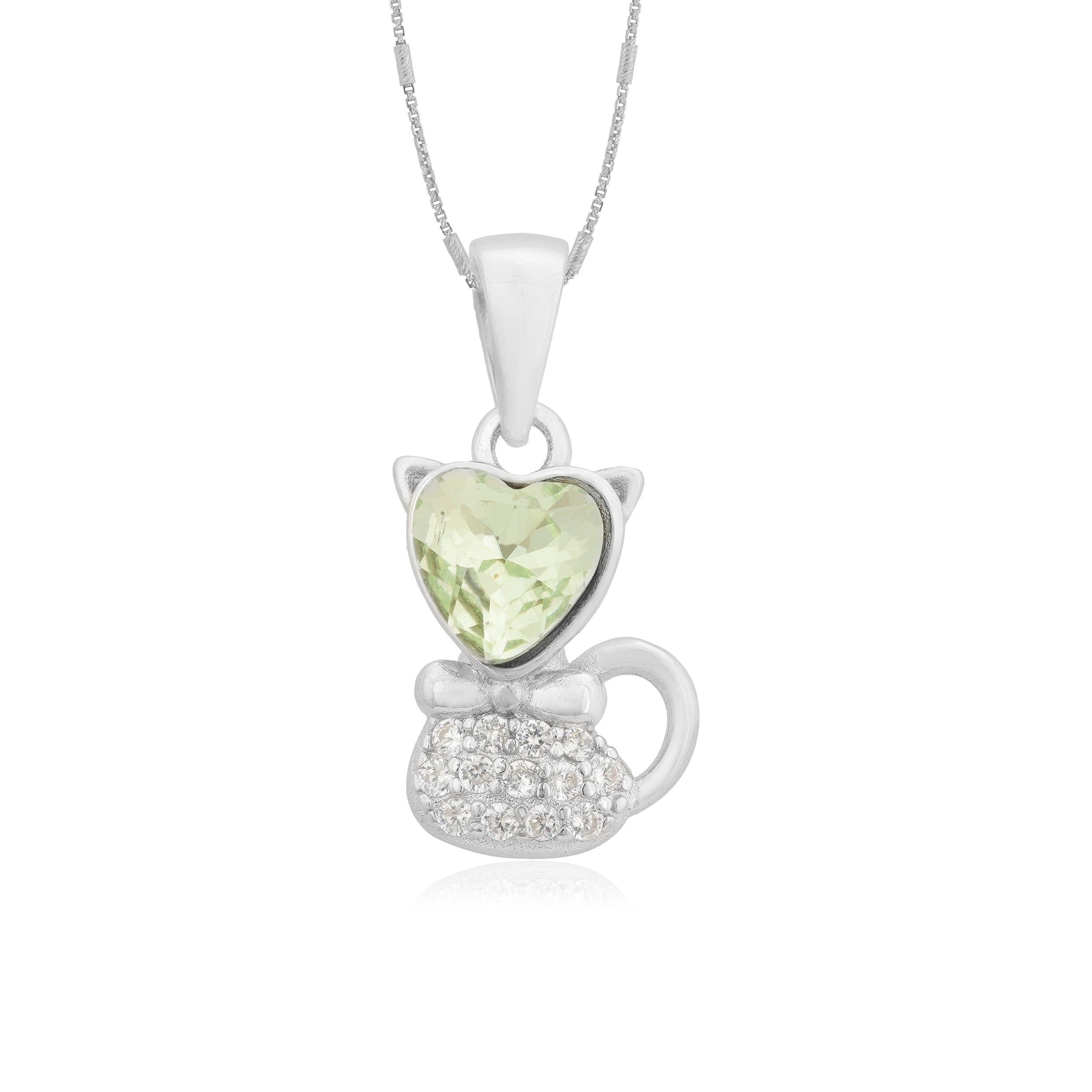 925 Adorable Heart Head Rhodium Plated Kitty Cat Pendants