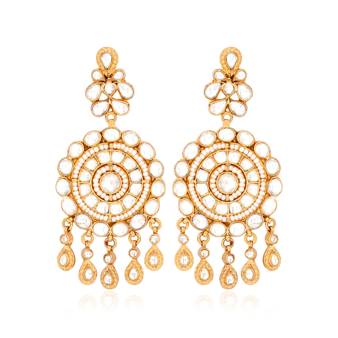 925 Allure Gold Plated  Polki Chandelier Silver Earring