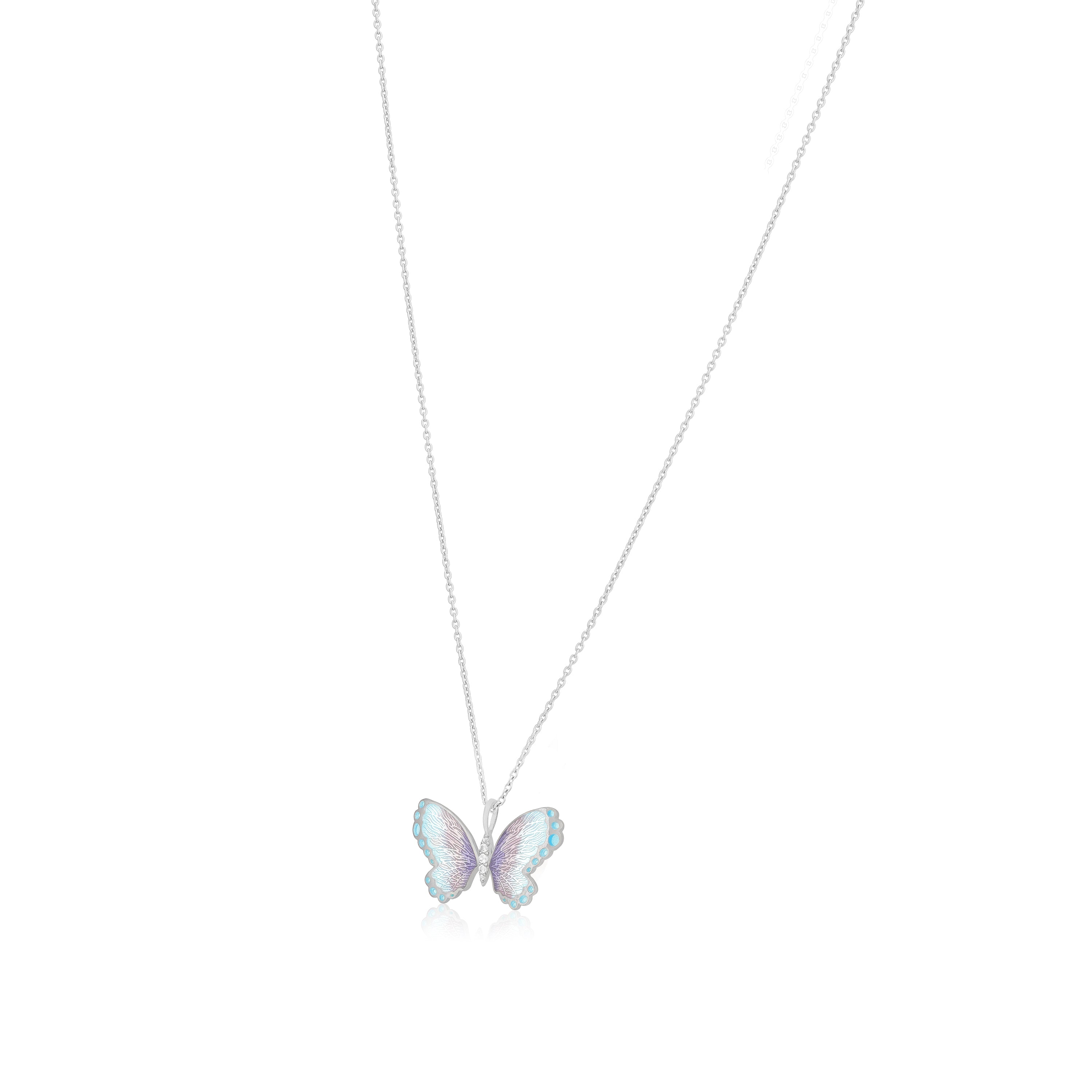 925 Aqua Blue Butterfly Rhodium Plated Chain Pendants