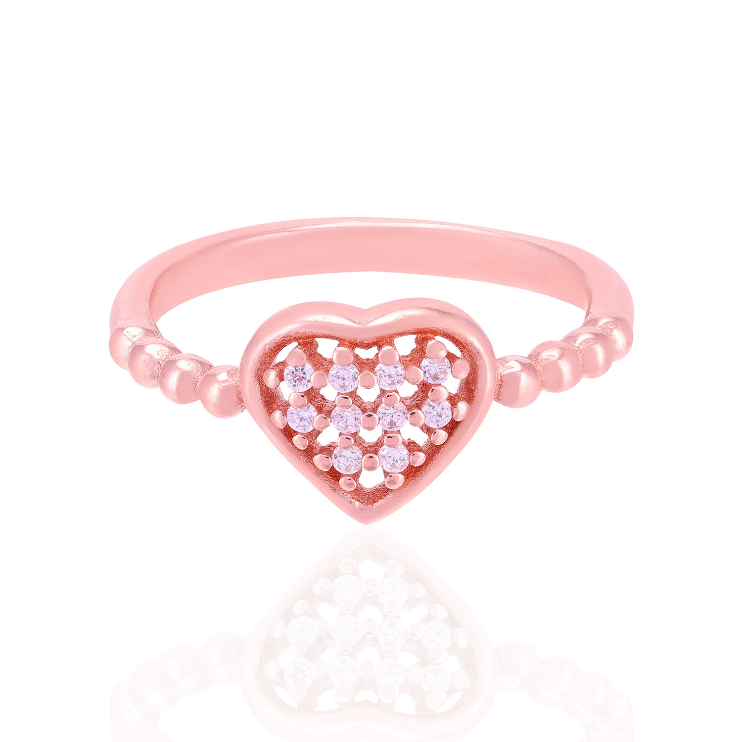 Artistic Ball Detail Centre Stone Heart Rose Gold Plated Rings