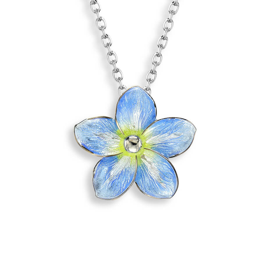 925 Blue Flax Flower Rhodium Plated Silver Chain Pendants