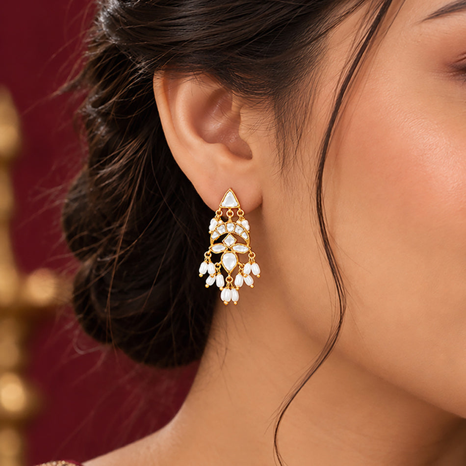 925 Chandelier Polki Pearl Earrings