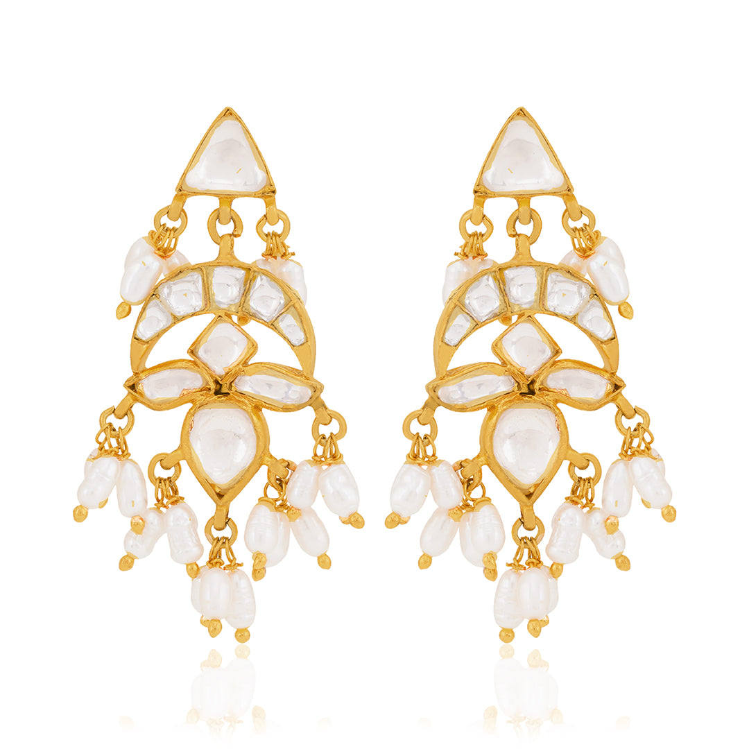 925 Chandelier Polki Pearl Earrings