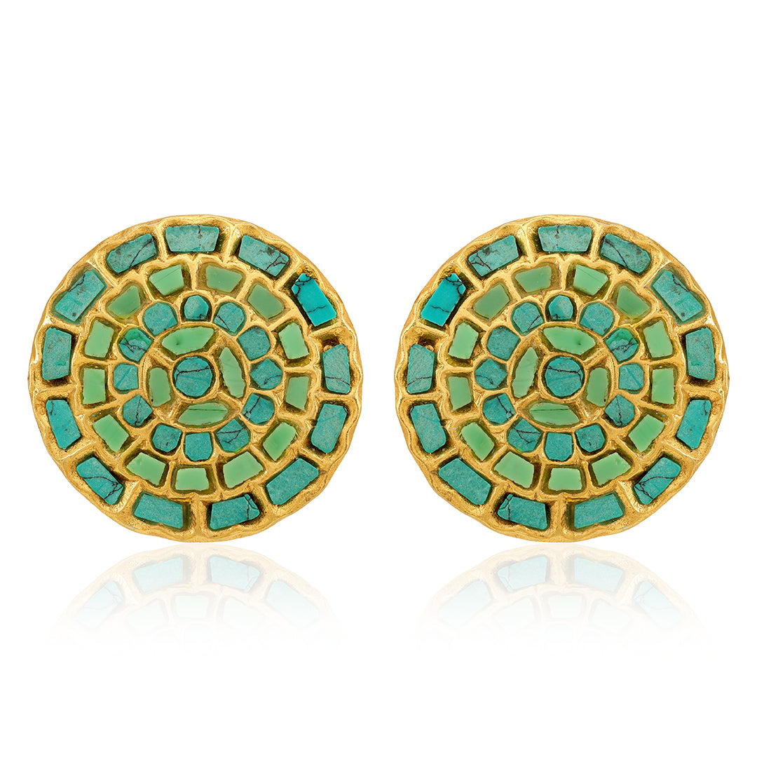 925 Circle Gold Plated Turquoise Silver Stud Earring