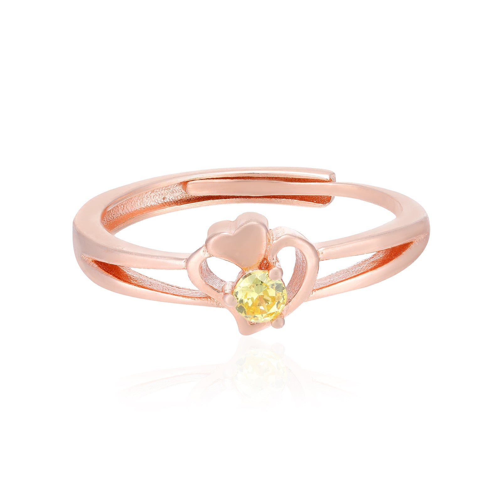 925 Double Heart Rose Gold Plated Pointed Yellow Stone Ring )