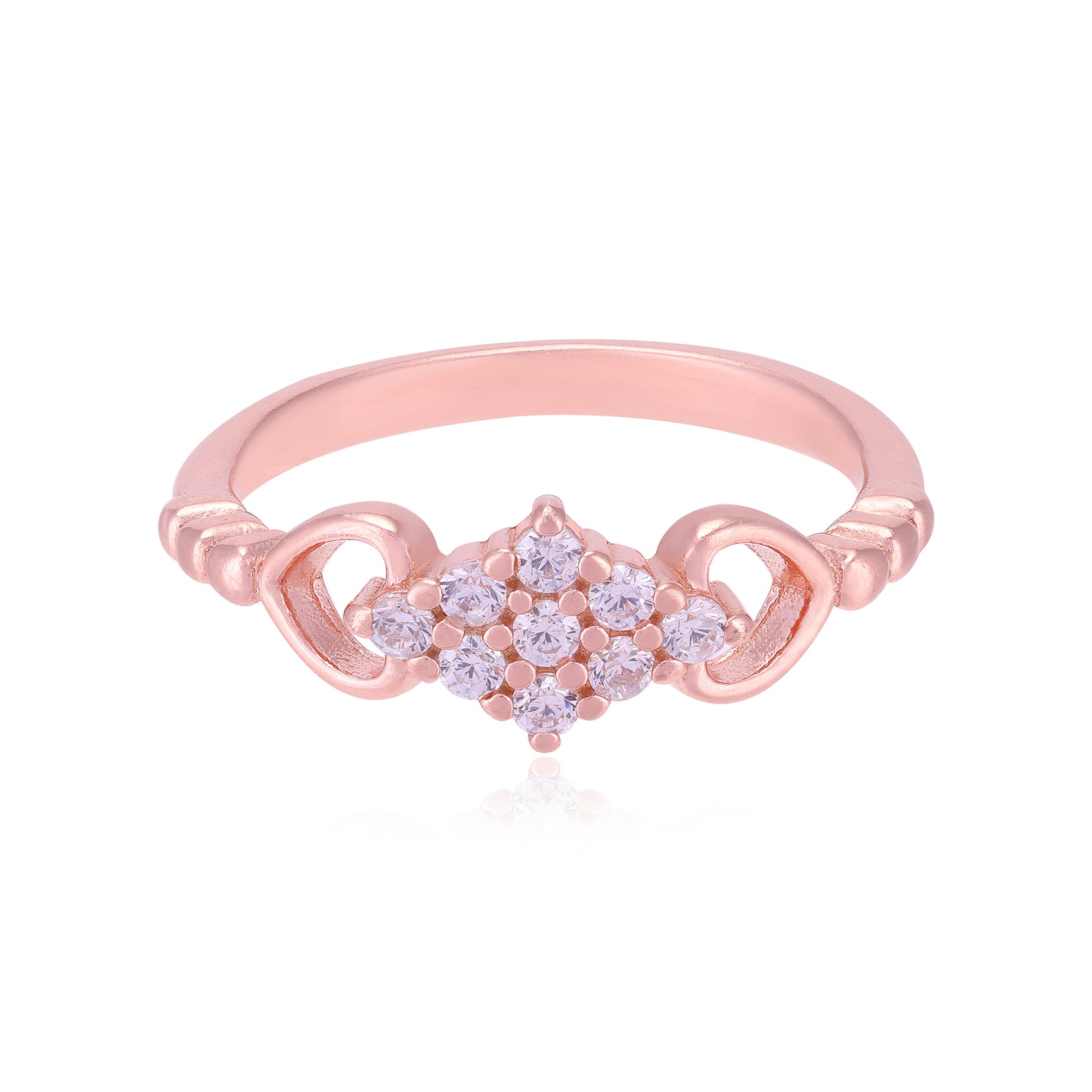 Eternal Elegance Diamond Cut Rhodium Plated Hearts Ring