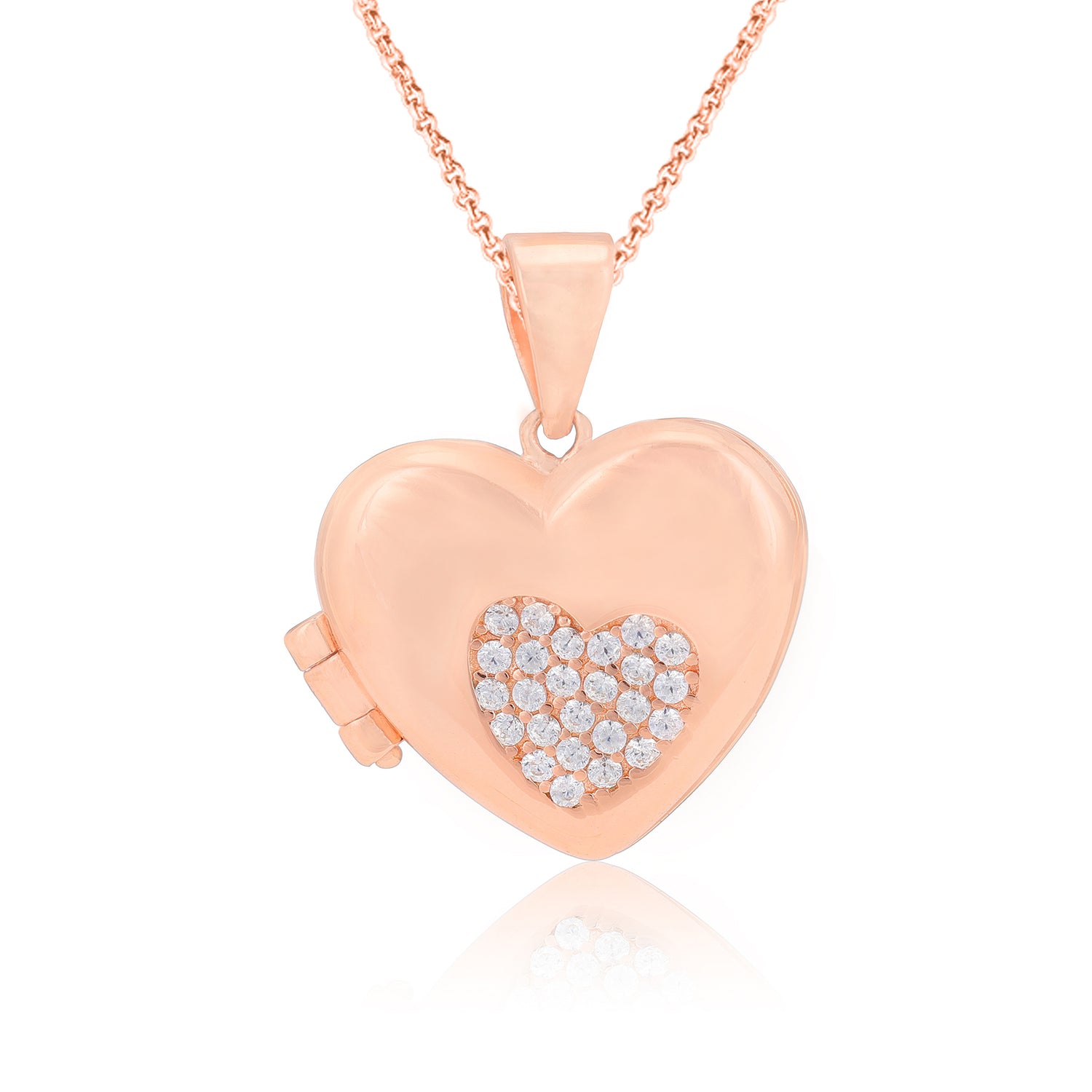 Ethereal Radiance Rose Gold Plated Locket Subtle Centre Stone Pendants