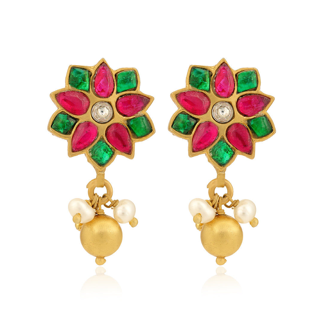 925 Ethnic Glam Sterling Silver Gold Plated Earring