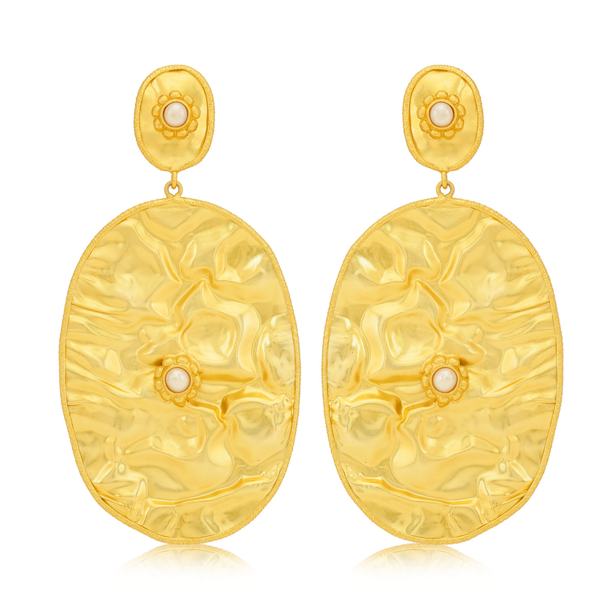 925 Fancy Foil Pearl Gold Plated Silver Earring