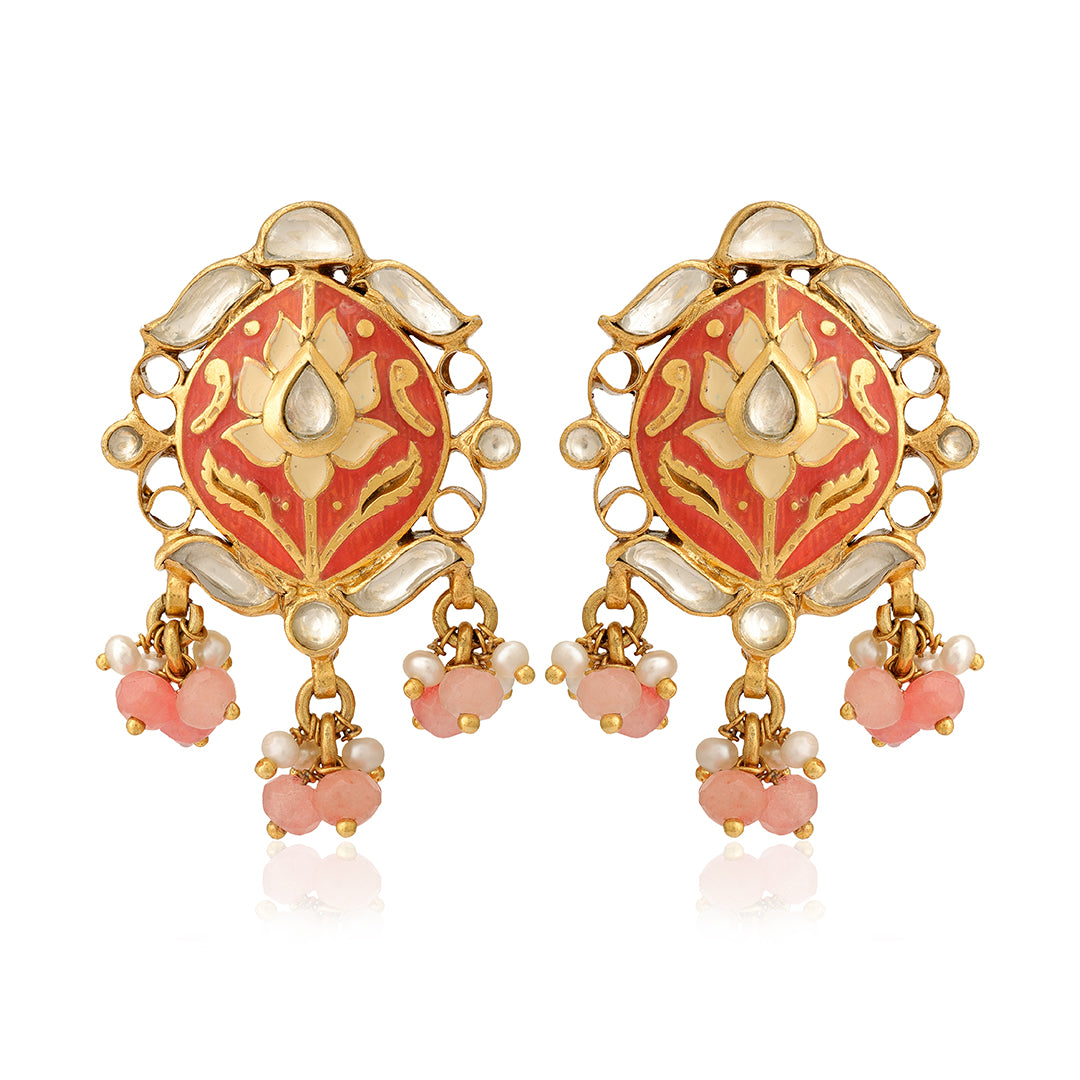 925 Festive Peach Polki Pearl Silver Earrings