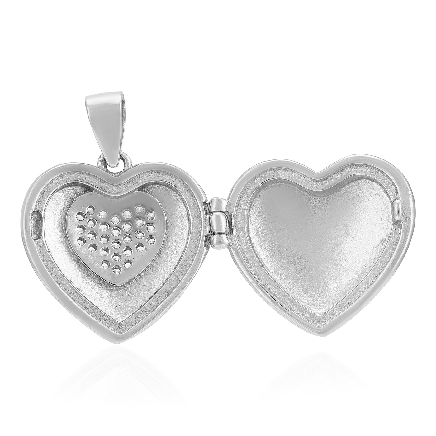 925 Glow Heart Rhodium Plated Inner Stoned Detailing Locket Pendants