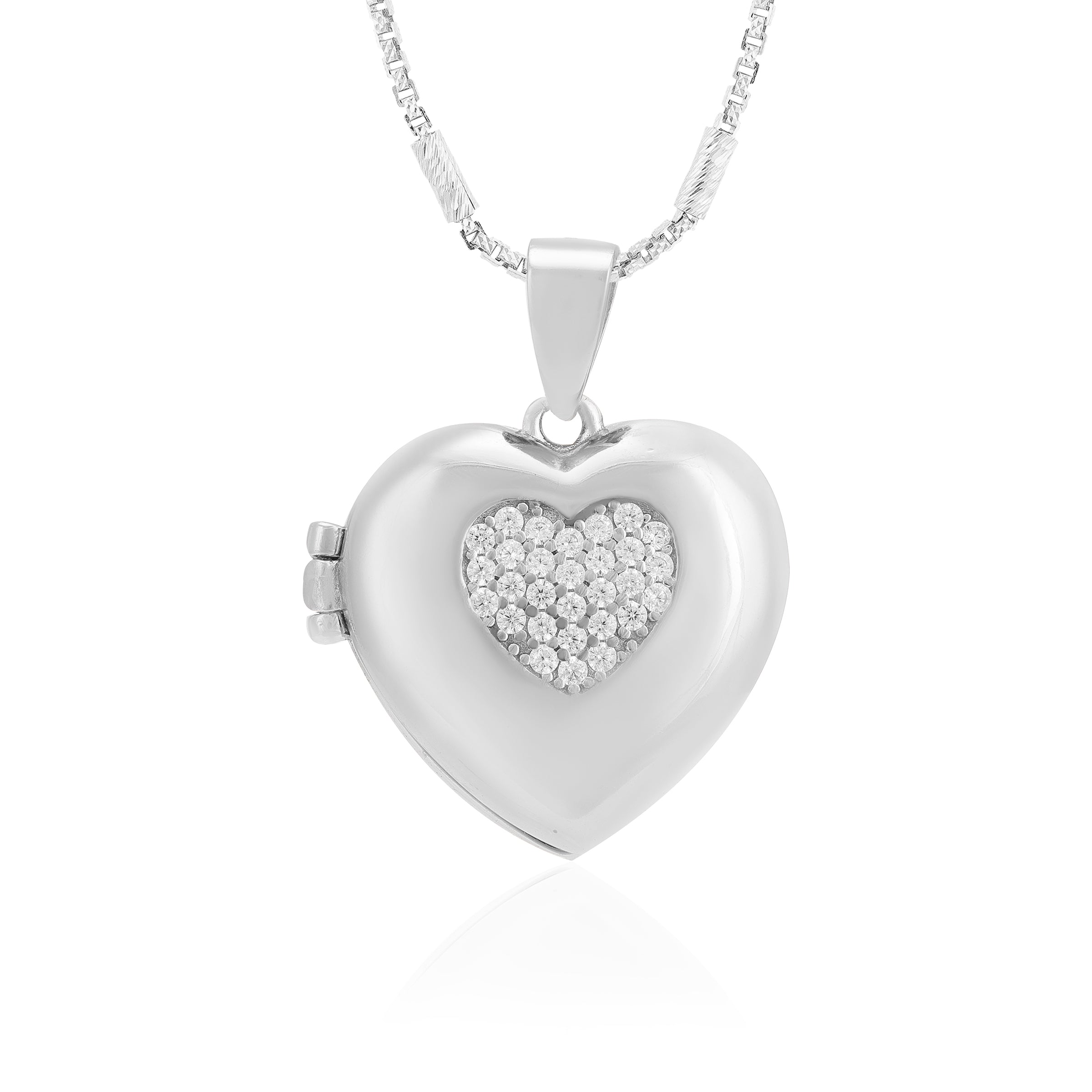 Glow Heart Rhodium Plated Inner Stoned Detailing Locket Pendants