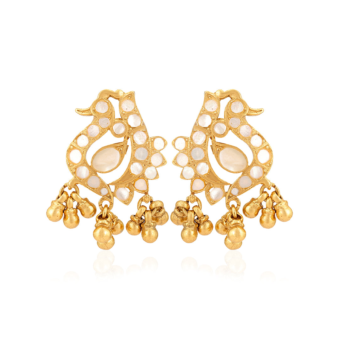 925 Gold Plated Mother Of Pearl Peacock Earring