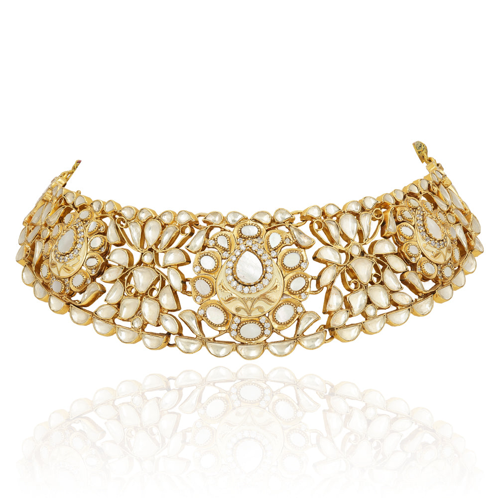 925 Gold Plated Opulent Kundan Sterling Silver Necklace