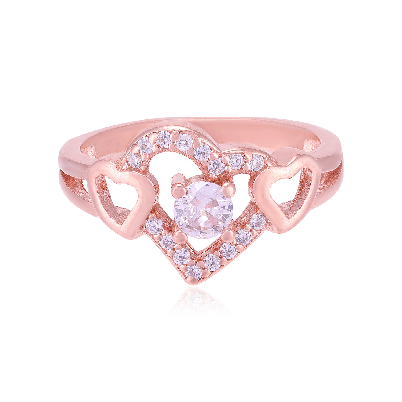 Heart Engraved Side Rose Gold Plated Shimmering Heart Rings