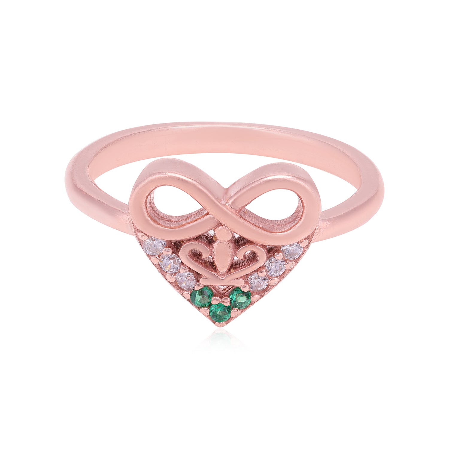 Infinity Verdant Stone Rose Gold Plated Chic Rings
