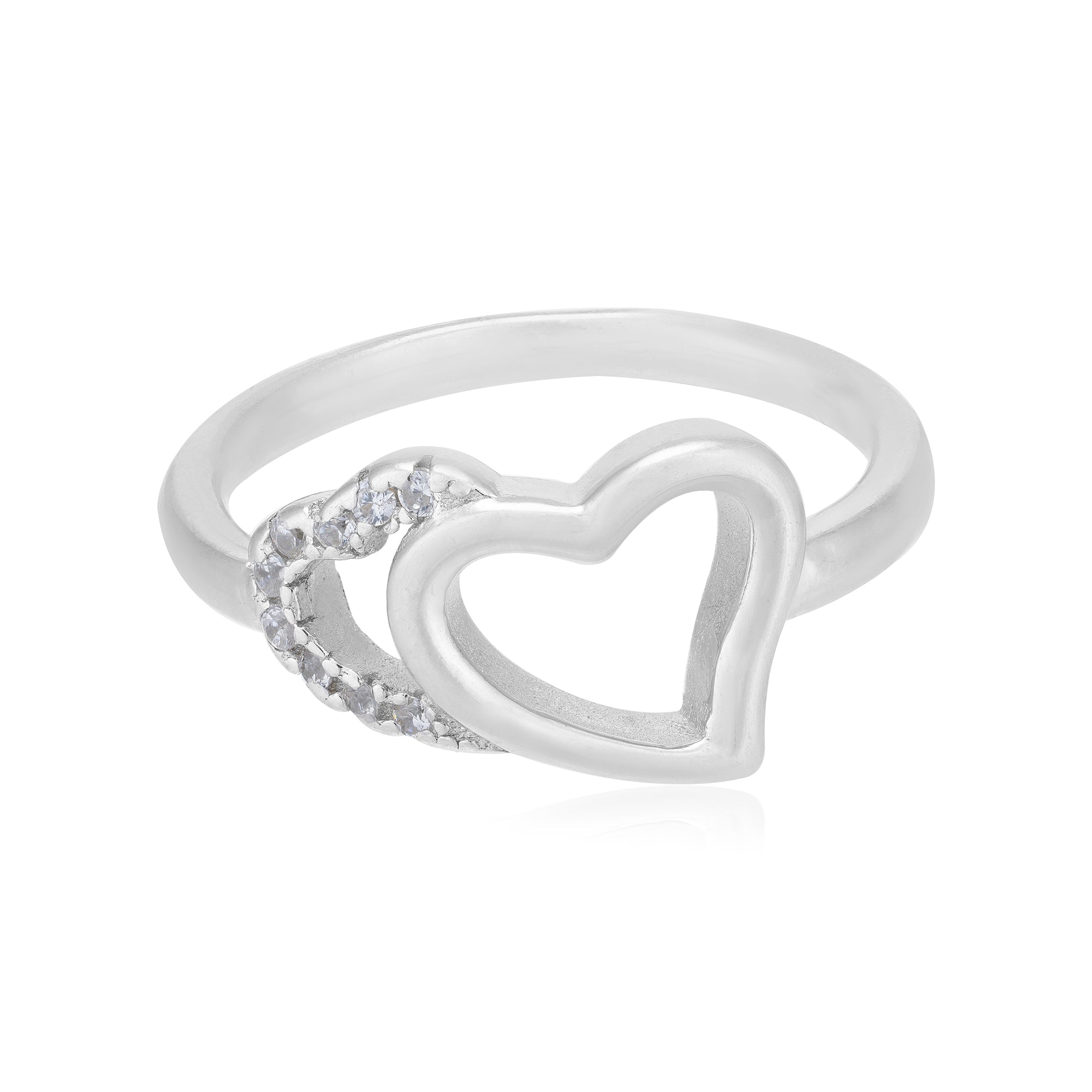 925 Layered Heart Rhodium Plated Sleek Stone Ring