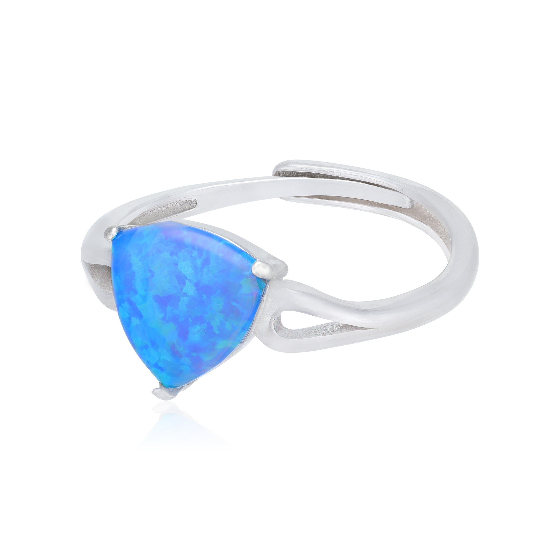 925 Luminous Blue Opal Rhodium Elegant Ring