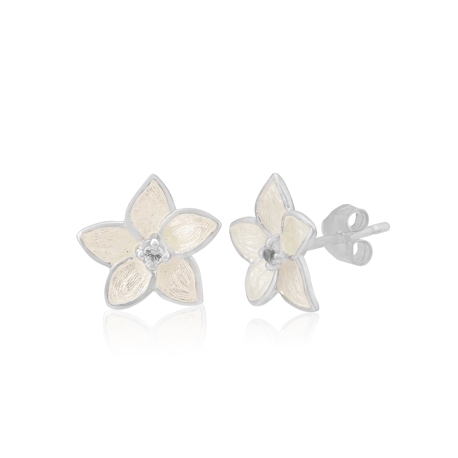 925 Luminous Rhodium Plated Ivory Flower Earrings