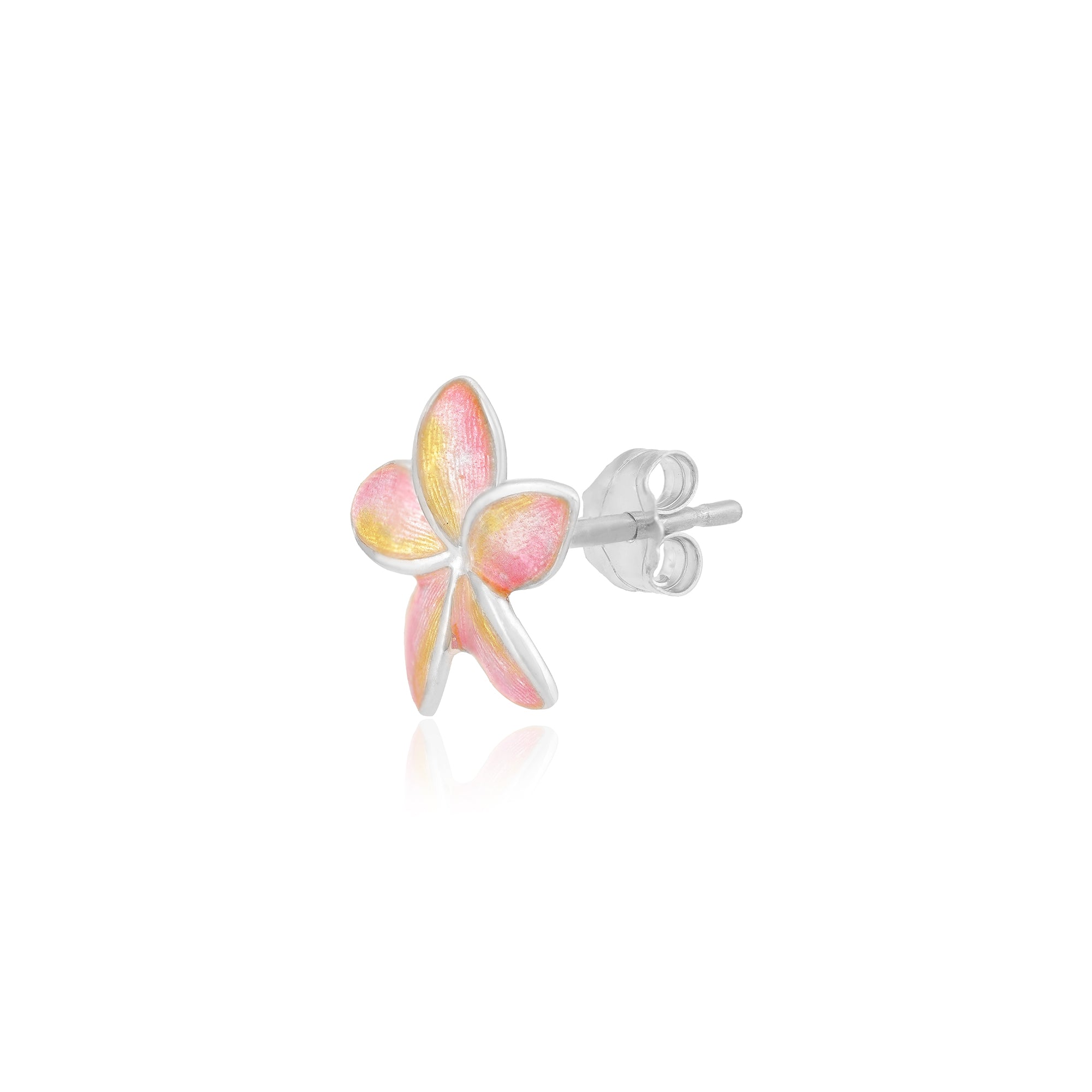 925 Lush Pink Plumeria Rhodium Plated Flower Studs