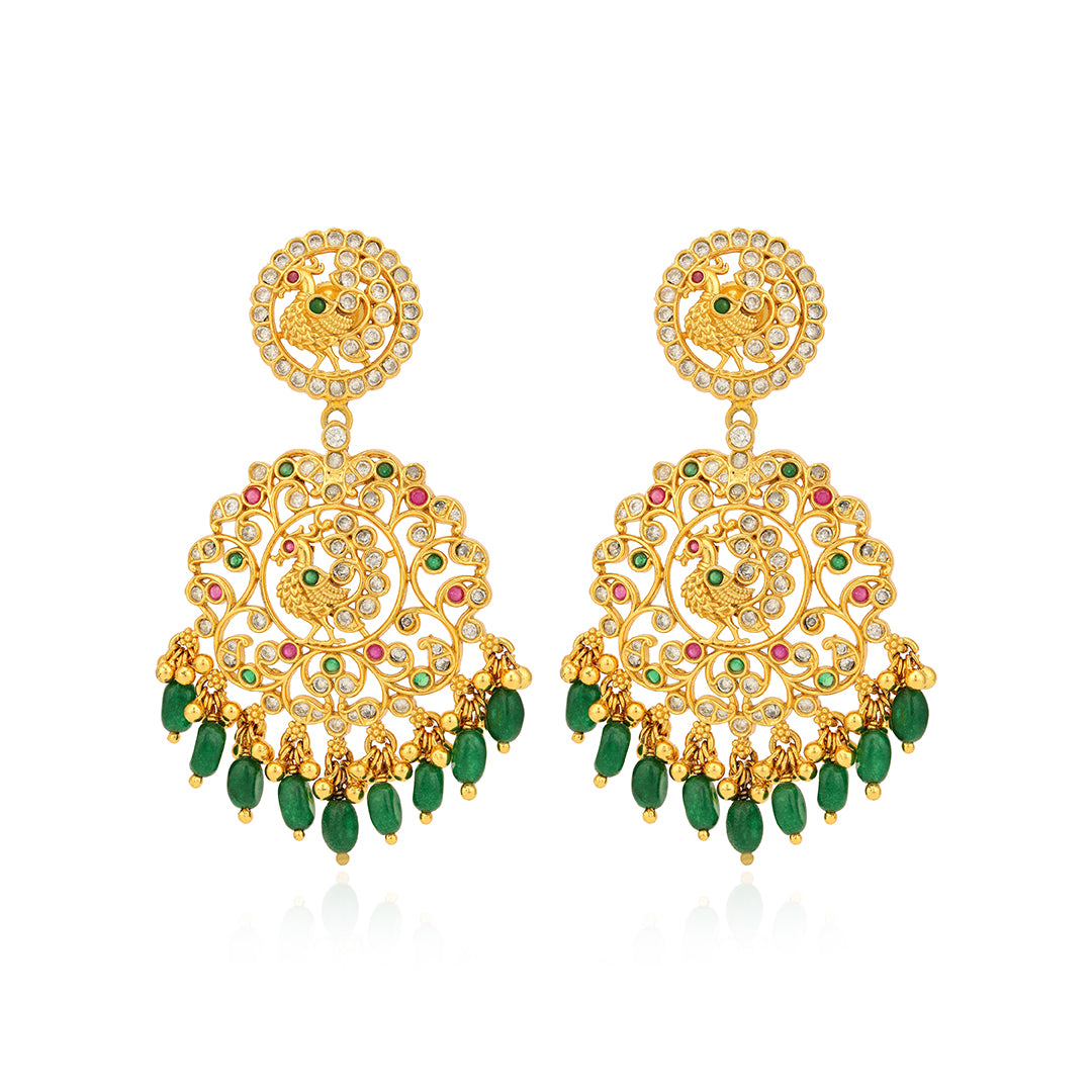 925 Majestic Peacock Drop Sterling Silver Gold Plated Earrings