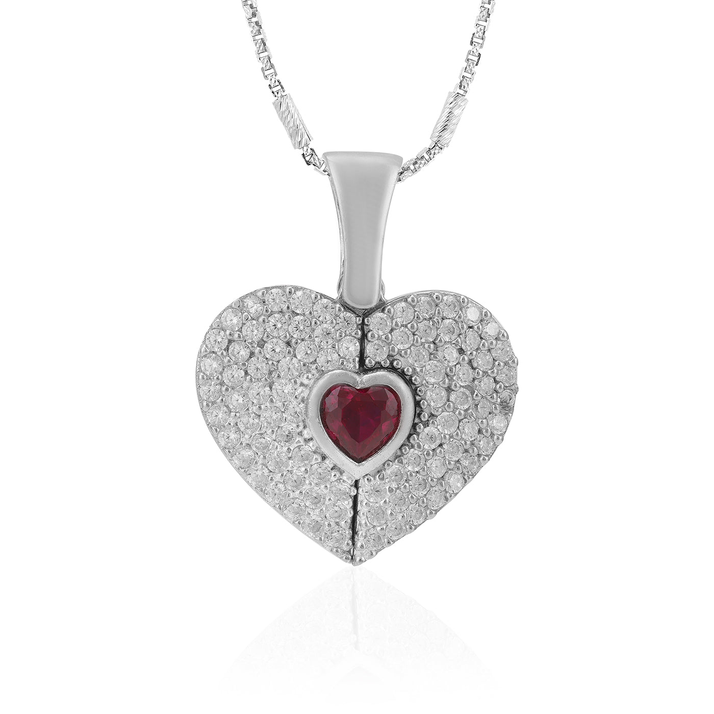 Maroon Desire Heart Rhodium Plated Sparkling Pendants