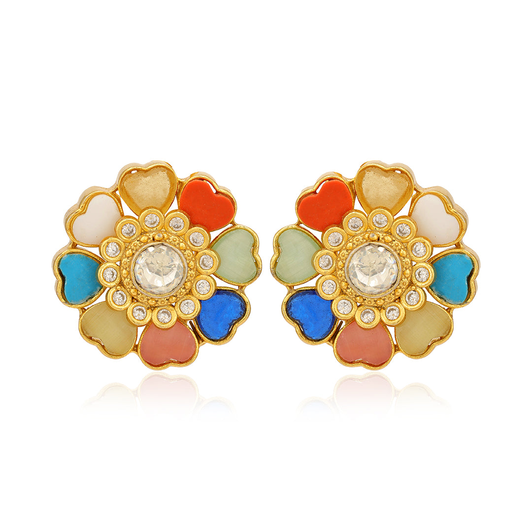 925  Navarathinam Gemstone Gold Plated Earrings