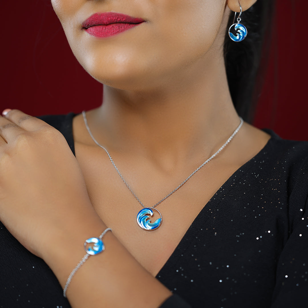 Ocean Breeze Flowing Wave Rhodium Plated Bracelets Modal