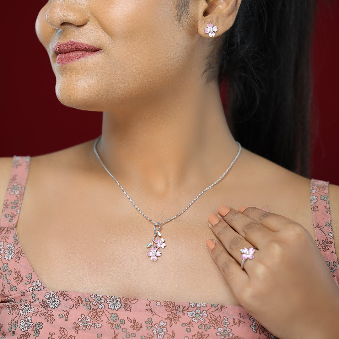 Pink Dogwood Flower Sterling Silver Rings - Modal