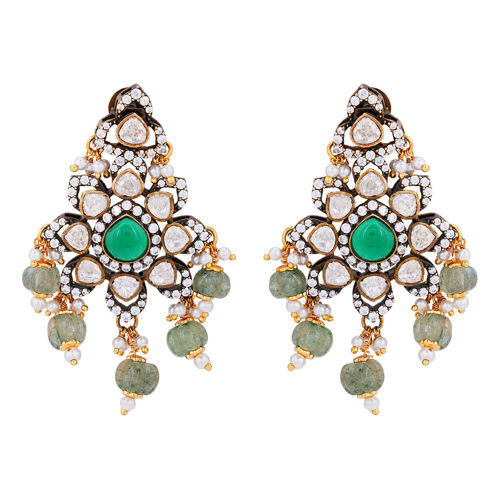 925 Polki Radiant Pearl Sterling Silver Earring