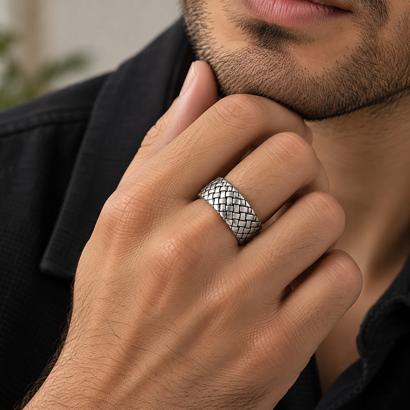 925 Rhodium Classic Herringbone Ring