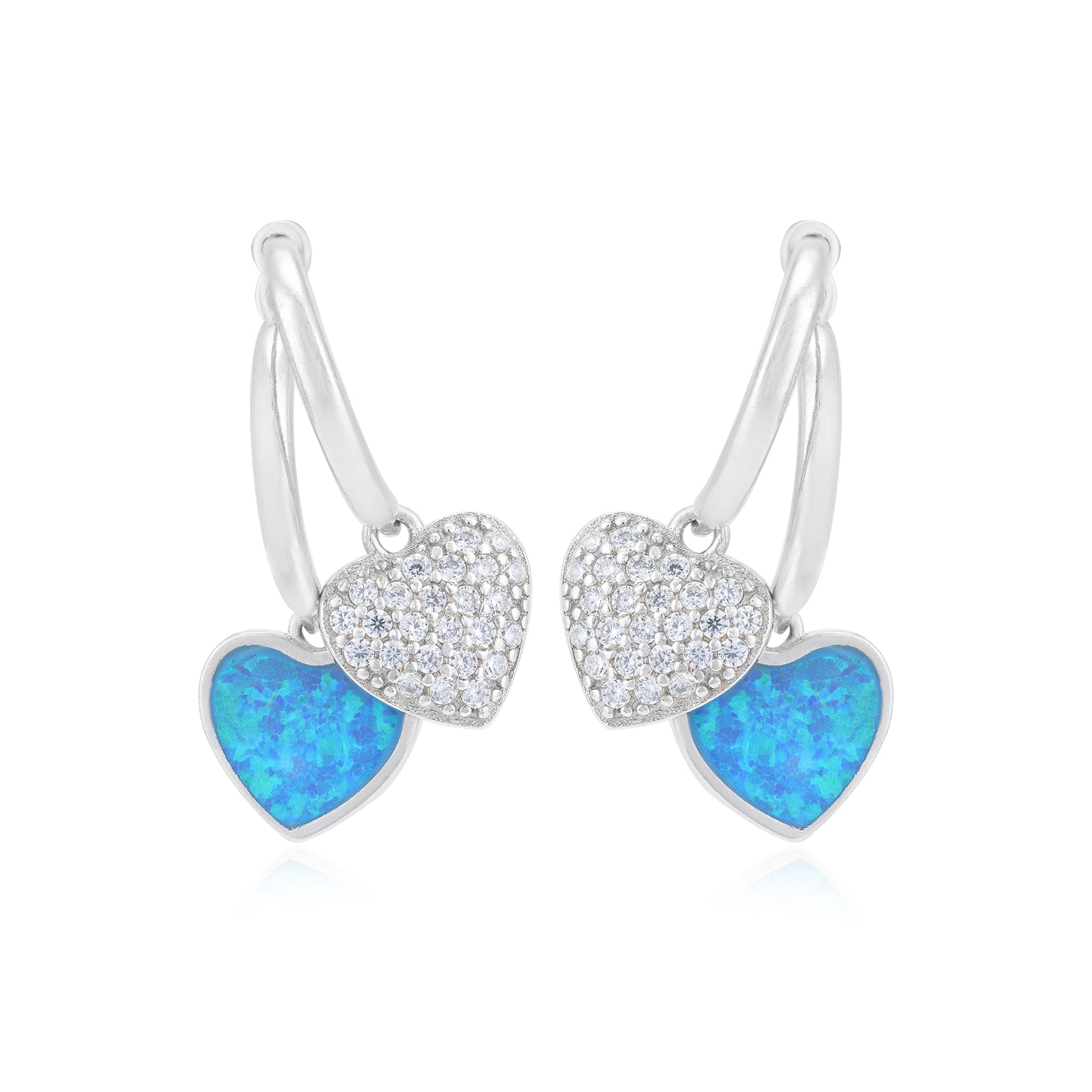 Rhodium Plated Blue Enamel Heart with Crystalized Accents Studs
