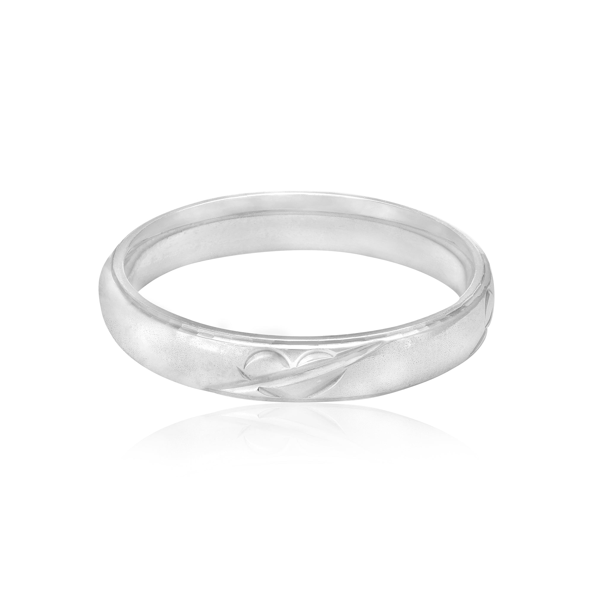 Rhodium Plated Simple Split Heart Engraved Rings