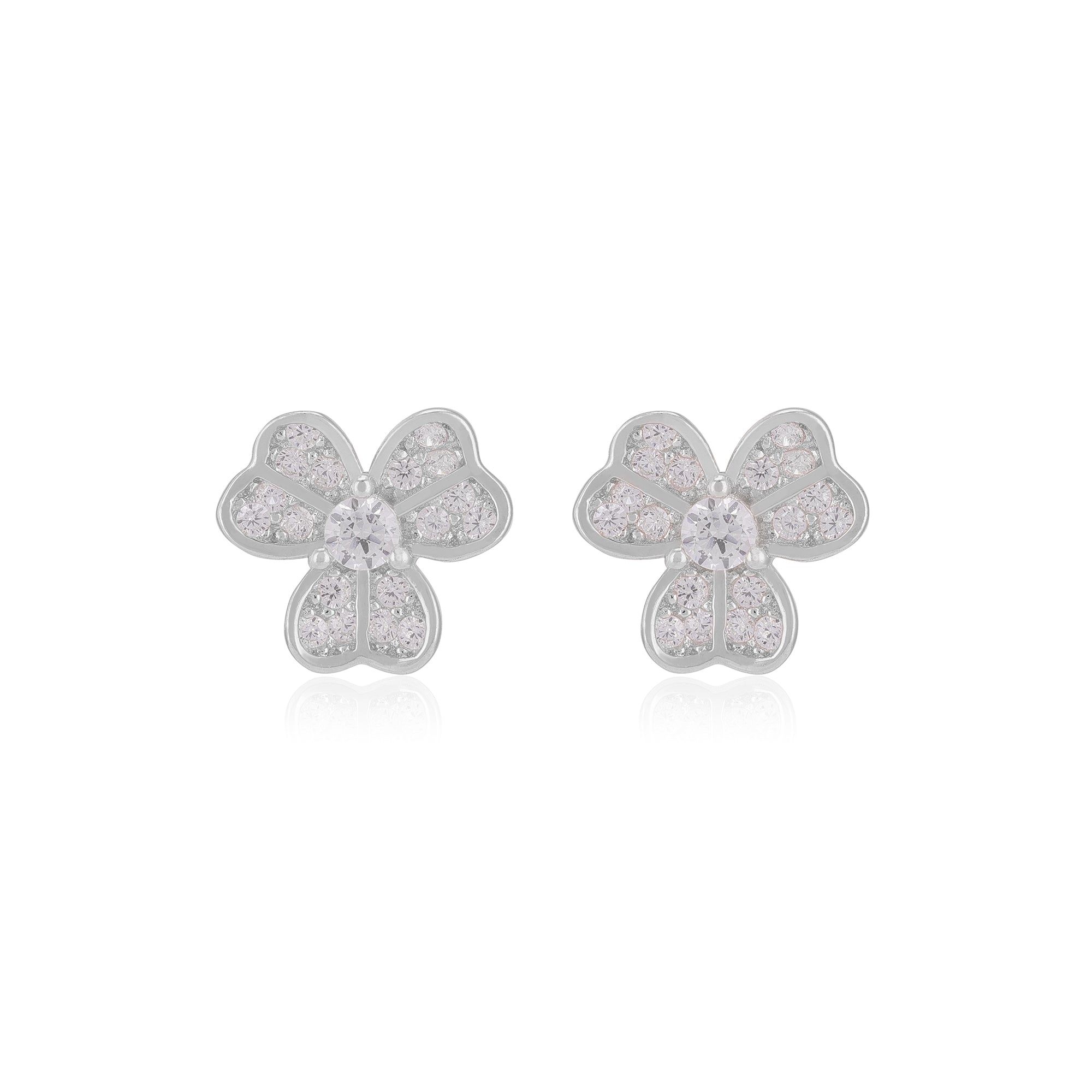 925 Rhodium Sterling Silver Petal Heart Earrings for Women