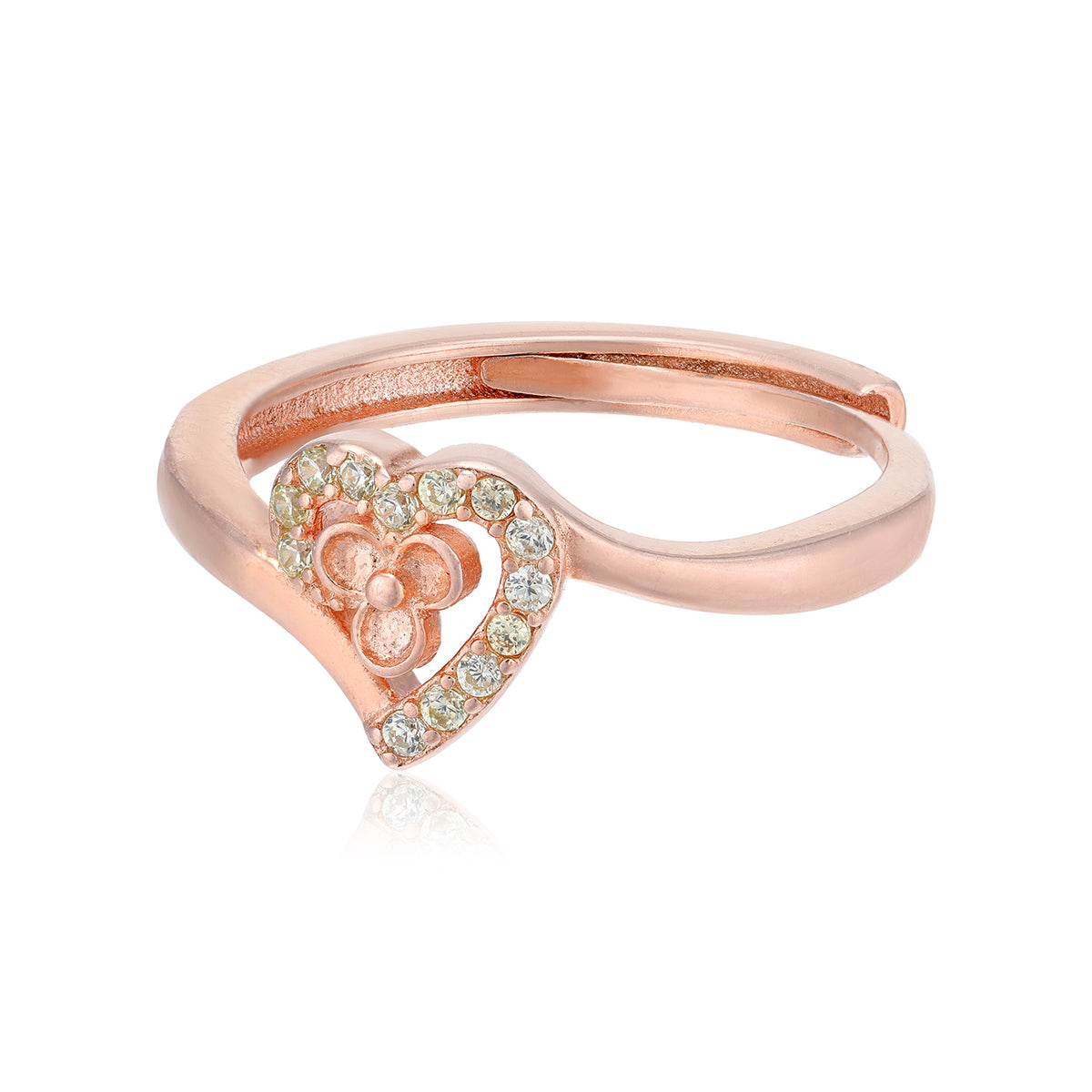 925 Rose Gold Plated Heart Centred Triple Petal Rings