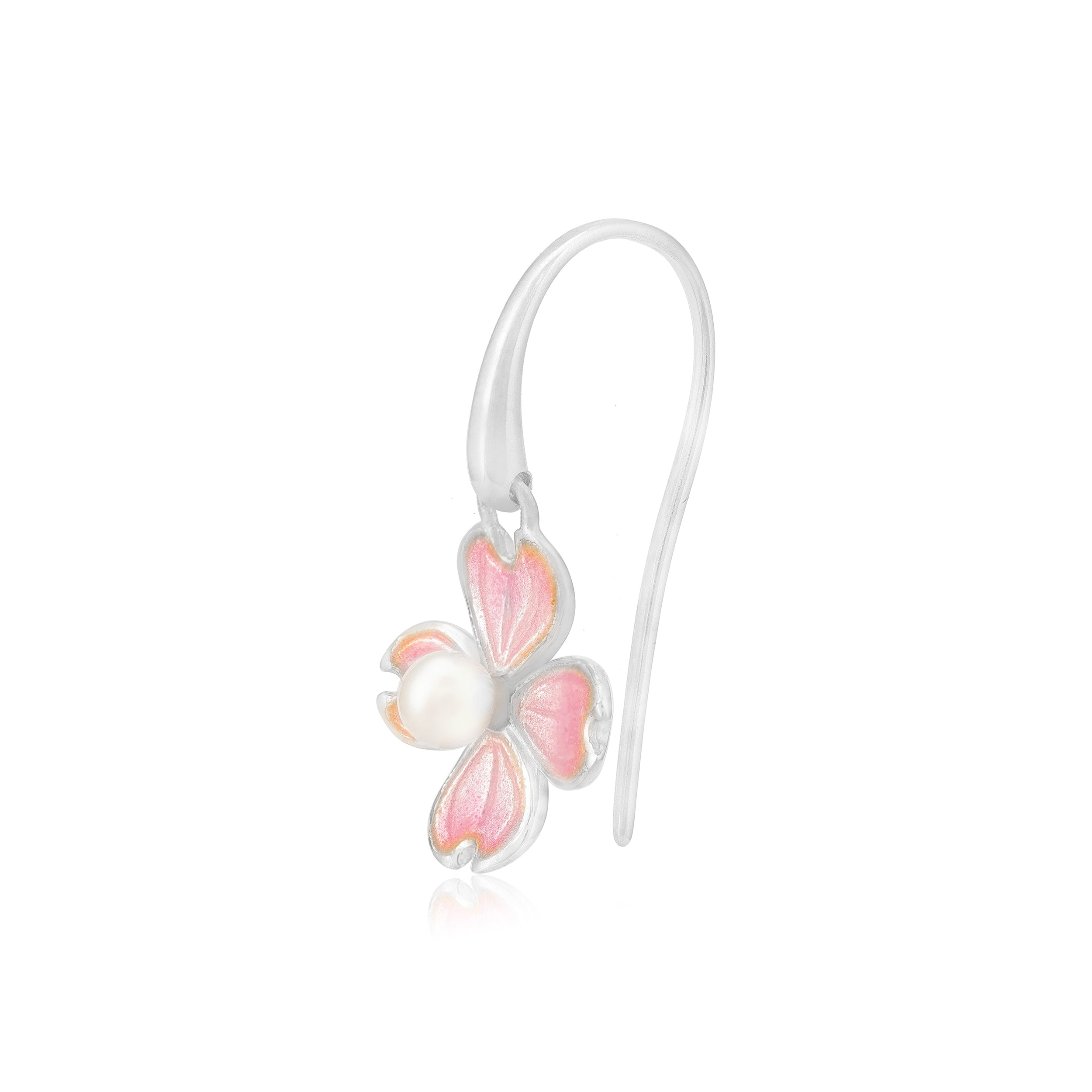 925 Rose Tinted Rhodium Plated Clover Flower Rhodium Plated Hook Earrings