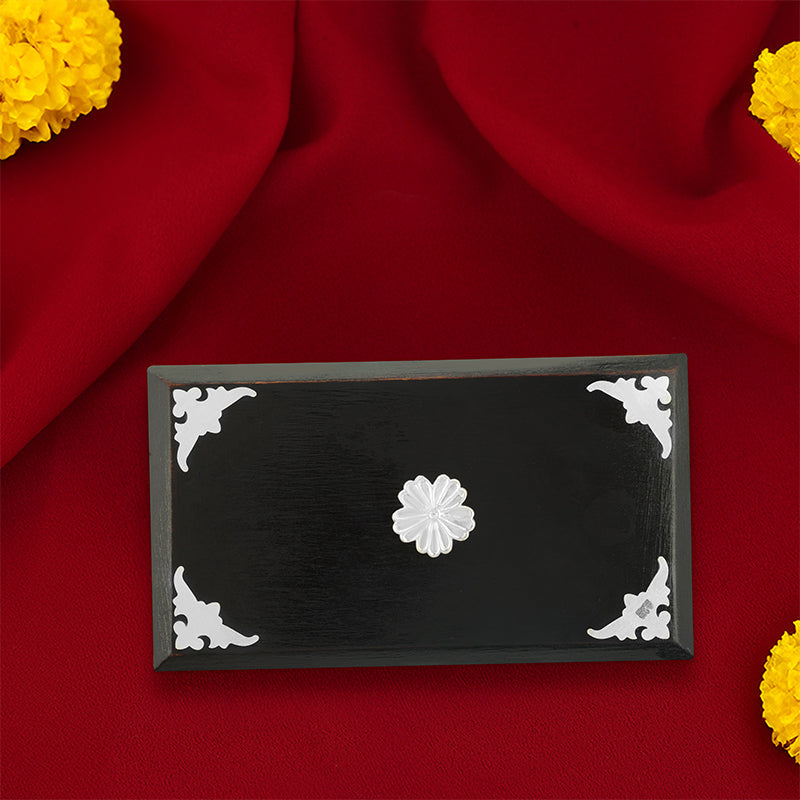 925 Rosewood Rectangle Peeda With Silver Border For Keeping Idols