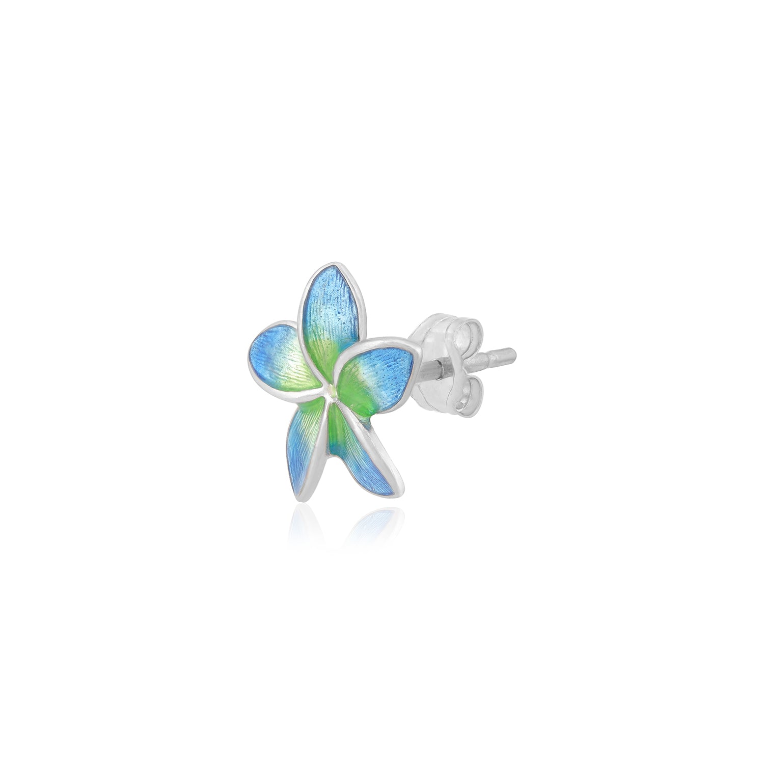 925 Serene Blue Green Plumeria Flower Silver Earrings for Women