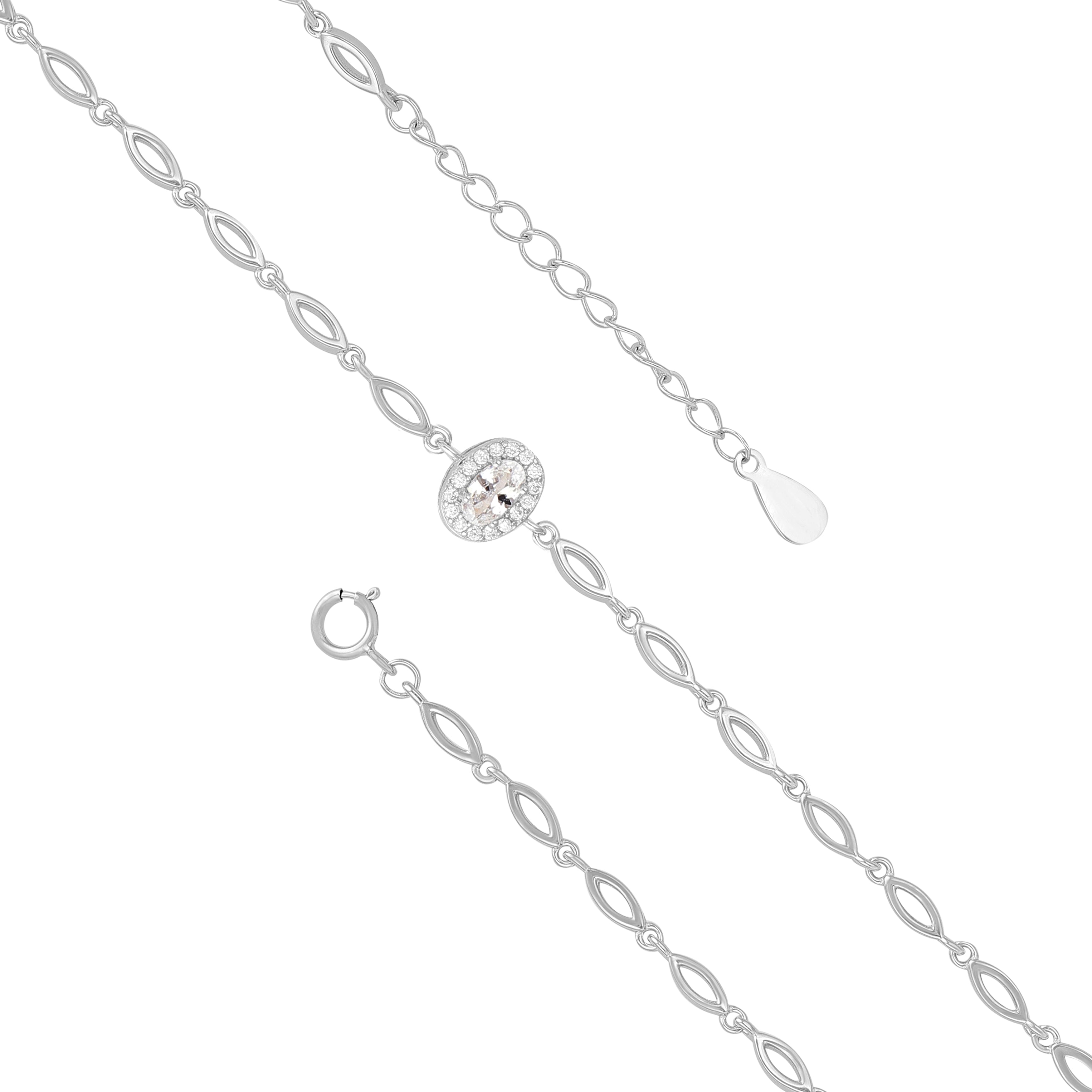 925 Sterling Silver April Month Oval Diamond Birthstone Bracelet For Women