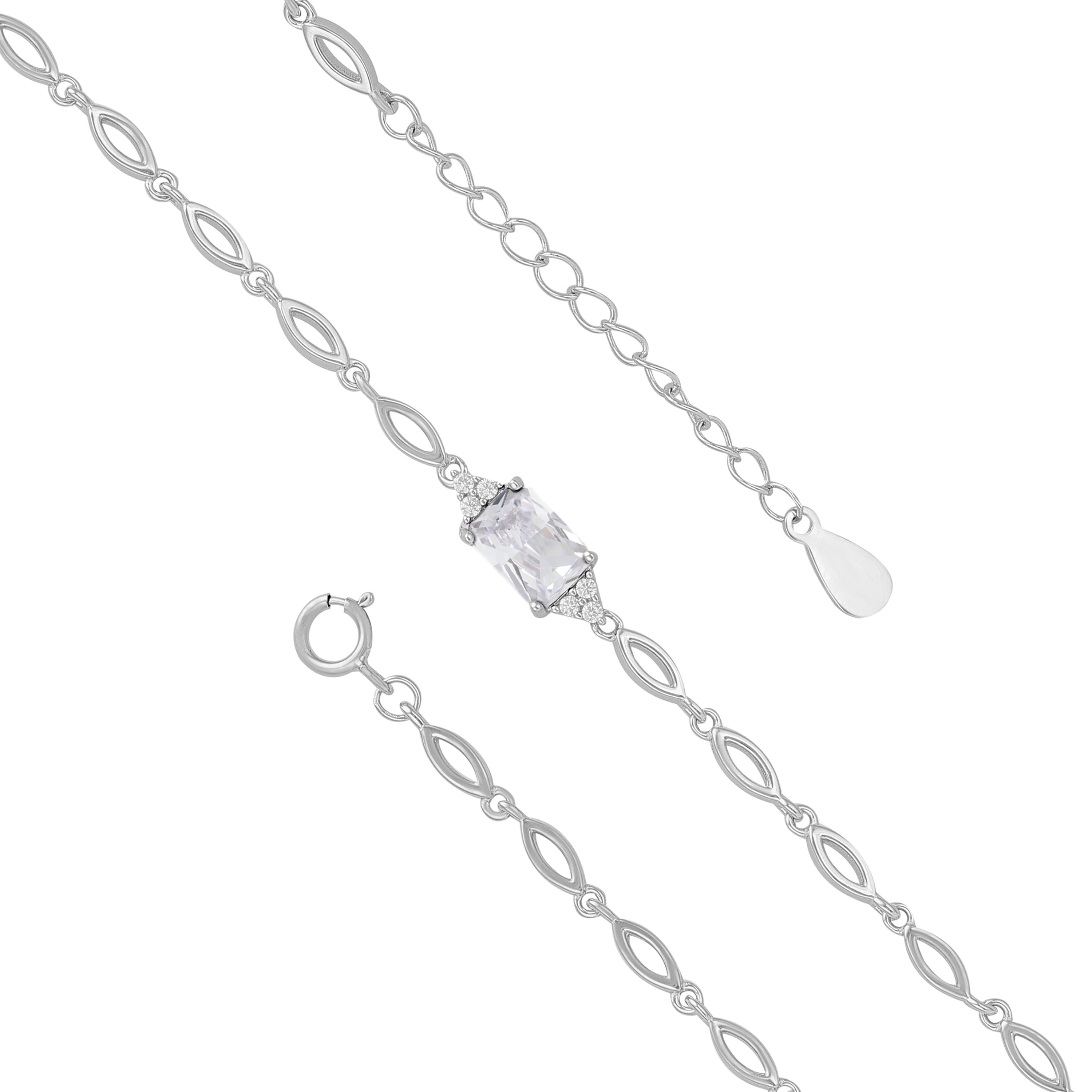 925 Sterling Silver April Month Sqaure Diamond Birthstone Bracelet For Women
