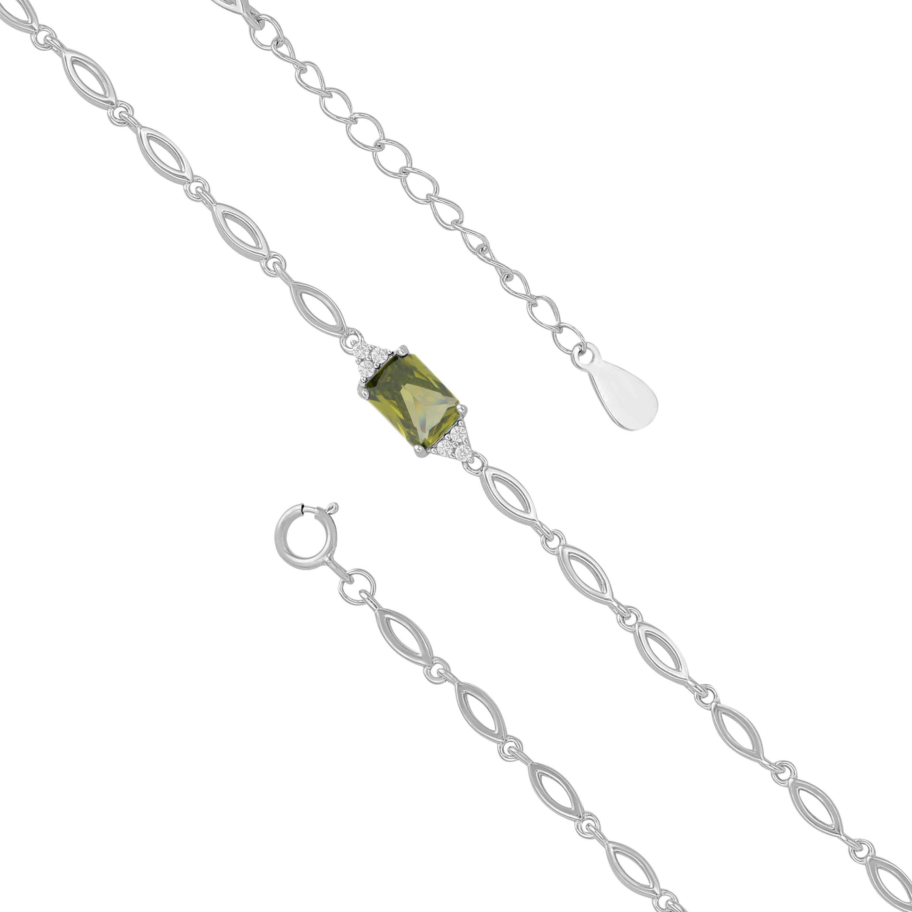 925 Sterling Silver August Month Square Peridot Birthstone Bracelet For Women