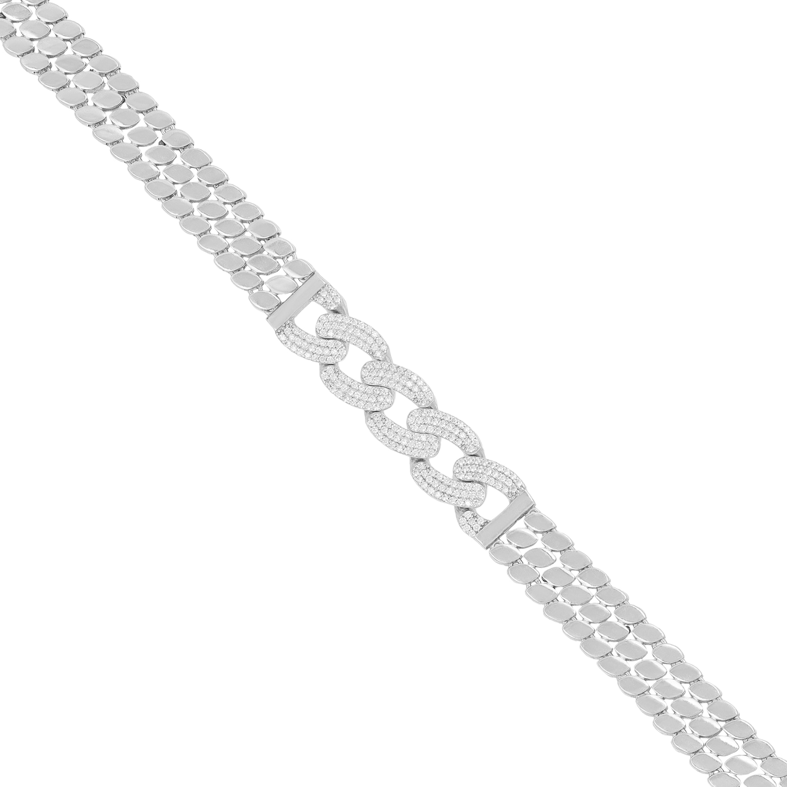 925 Sterling Silver Cuban Center Vintage Textured Bracelet For Men